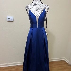 NEW PROM / EVENT Beaded Strap Blue Gown With Pockets